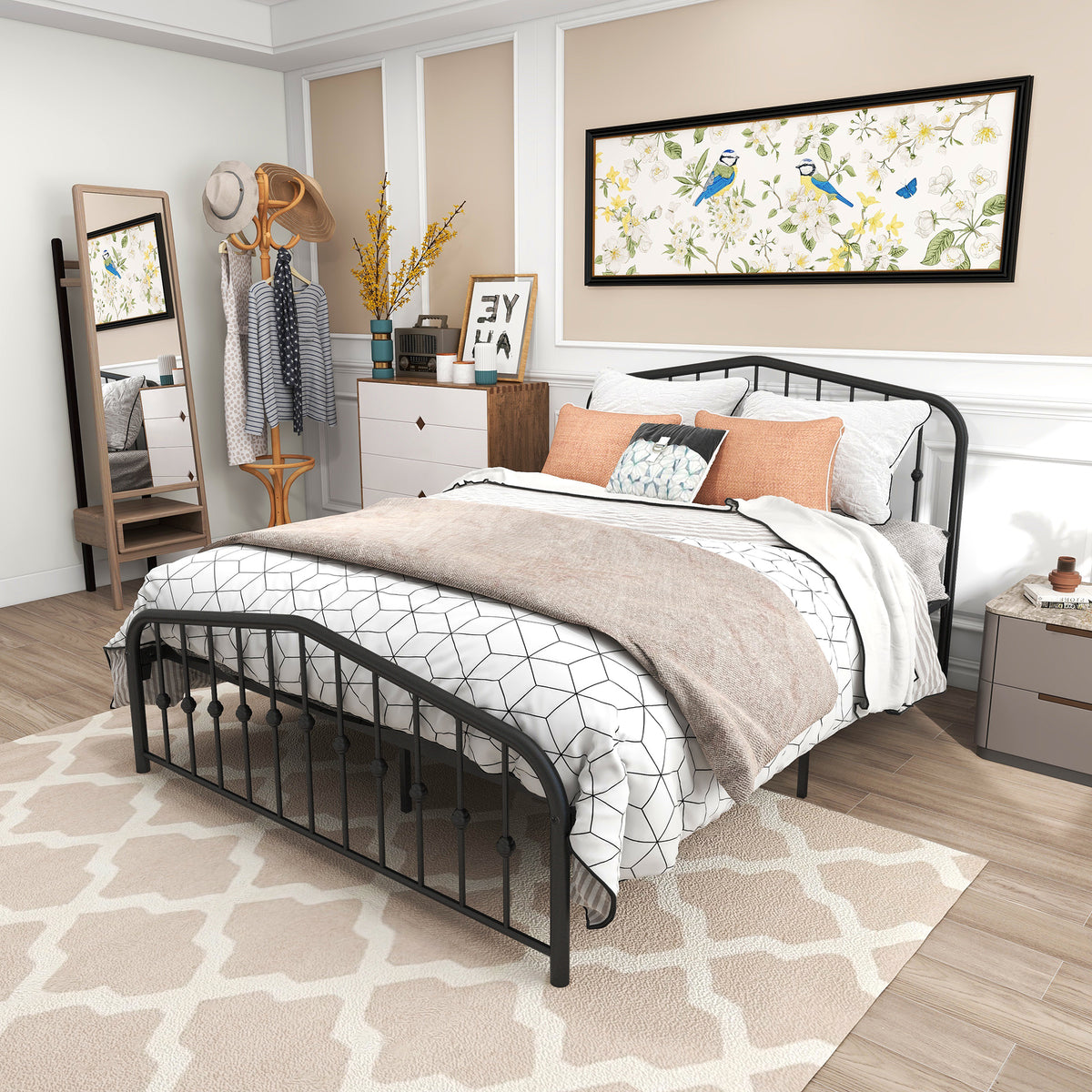 Metal Platform Bed Frame with Headboard and Footboard, No Box Spring Needed, Heavy Duty Steel Slats,Queen Black