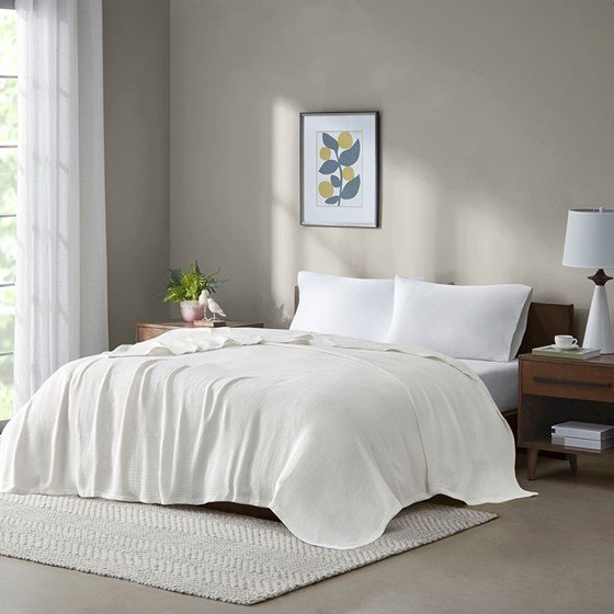 100% Cotton Freshspun Basketweave Blanket w/ 1" Self Hem,BL51N-0845
