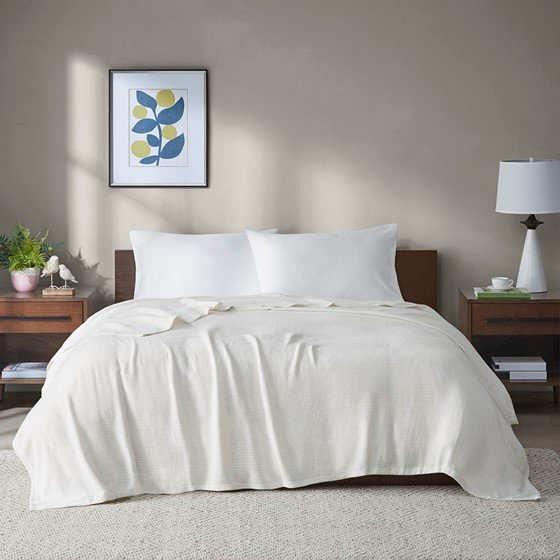 100% Cotton Freshspun Basketweave Blanket w/ 1" Self Hem,BL51N-0845