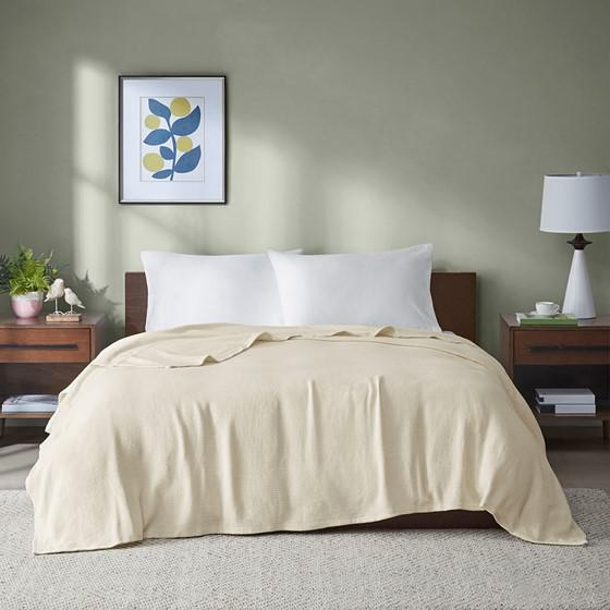 100% Cotton Freshspun Basketweave Blanket w/ 1" Self Hem,BL51N-0845