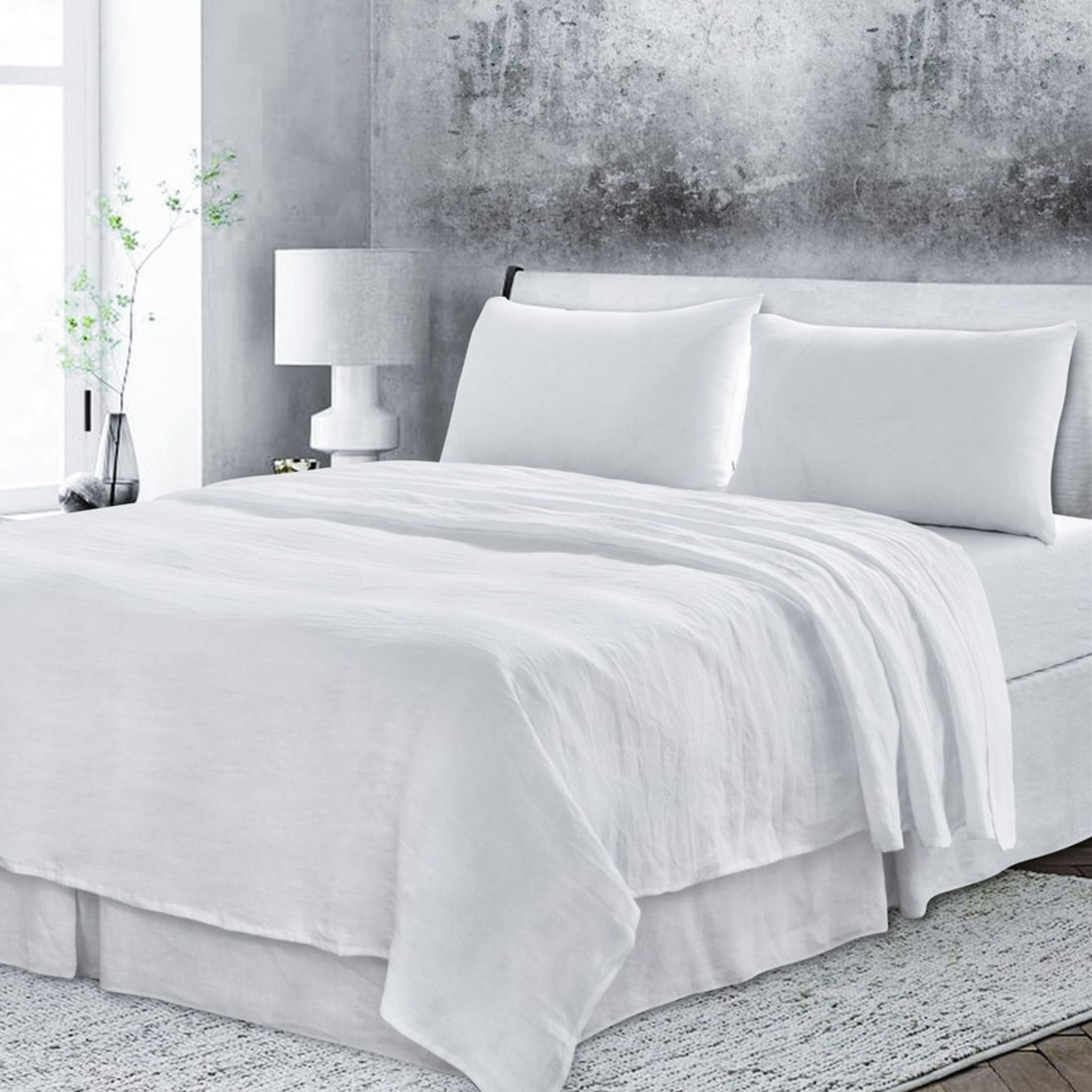 4 Pc King Bedding Set, Premium Extra Soft White Linen Sheet Set and Pillowcases, Breathable Bedding for King Bed