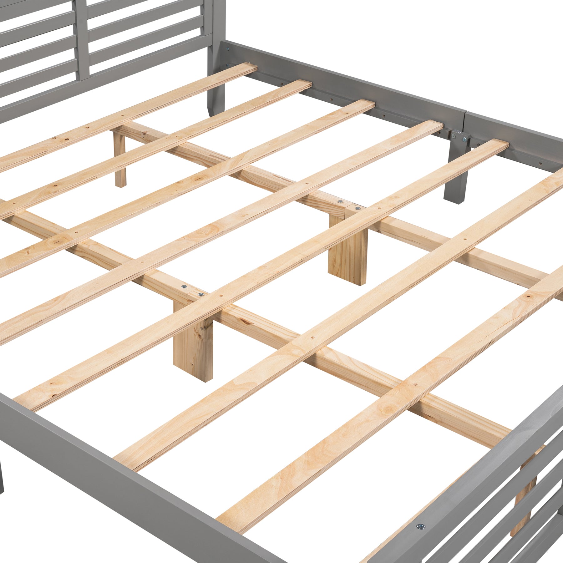 Platform bed with horizontal strip hollow shape, King size, gray (New)