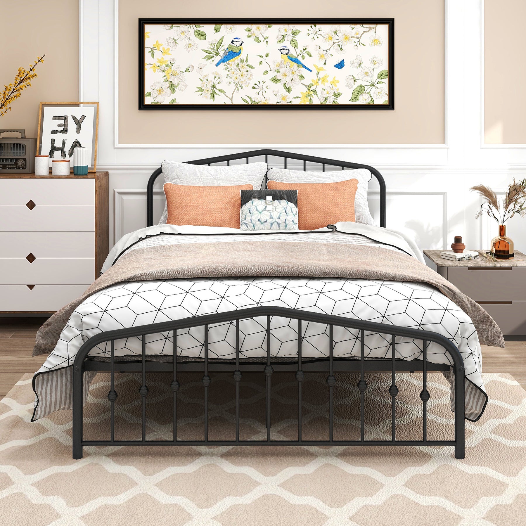 Metal Platform Bed Frame with Headboard and Footboard, No Box Spring Needed, Heavy Duty Steel Slats,Queen Black