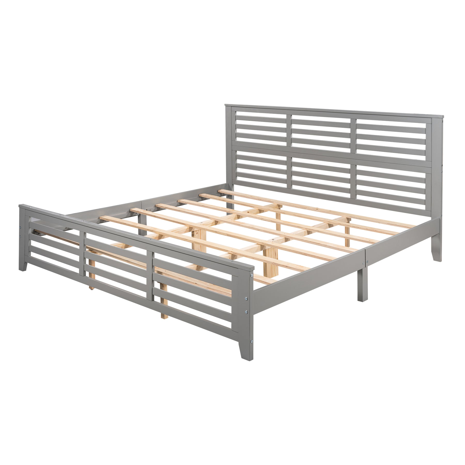 Platform bed with horizontal strip hollow shape, King size, gray (New)