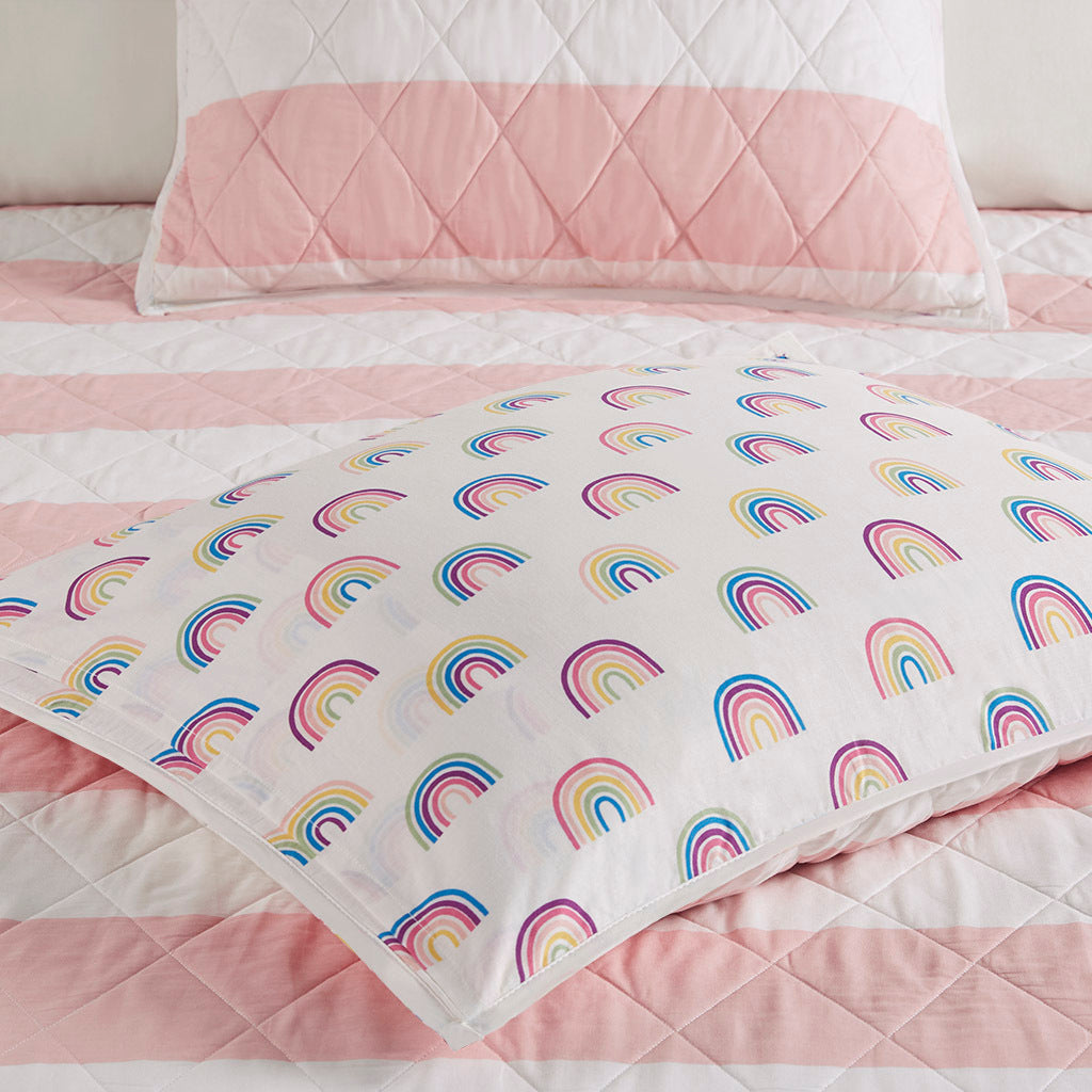 Sammie Cotton Cabana Stripe Reversible Quilt Set with Rainbow Reverse