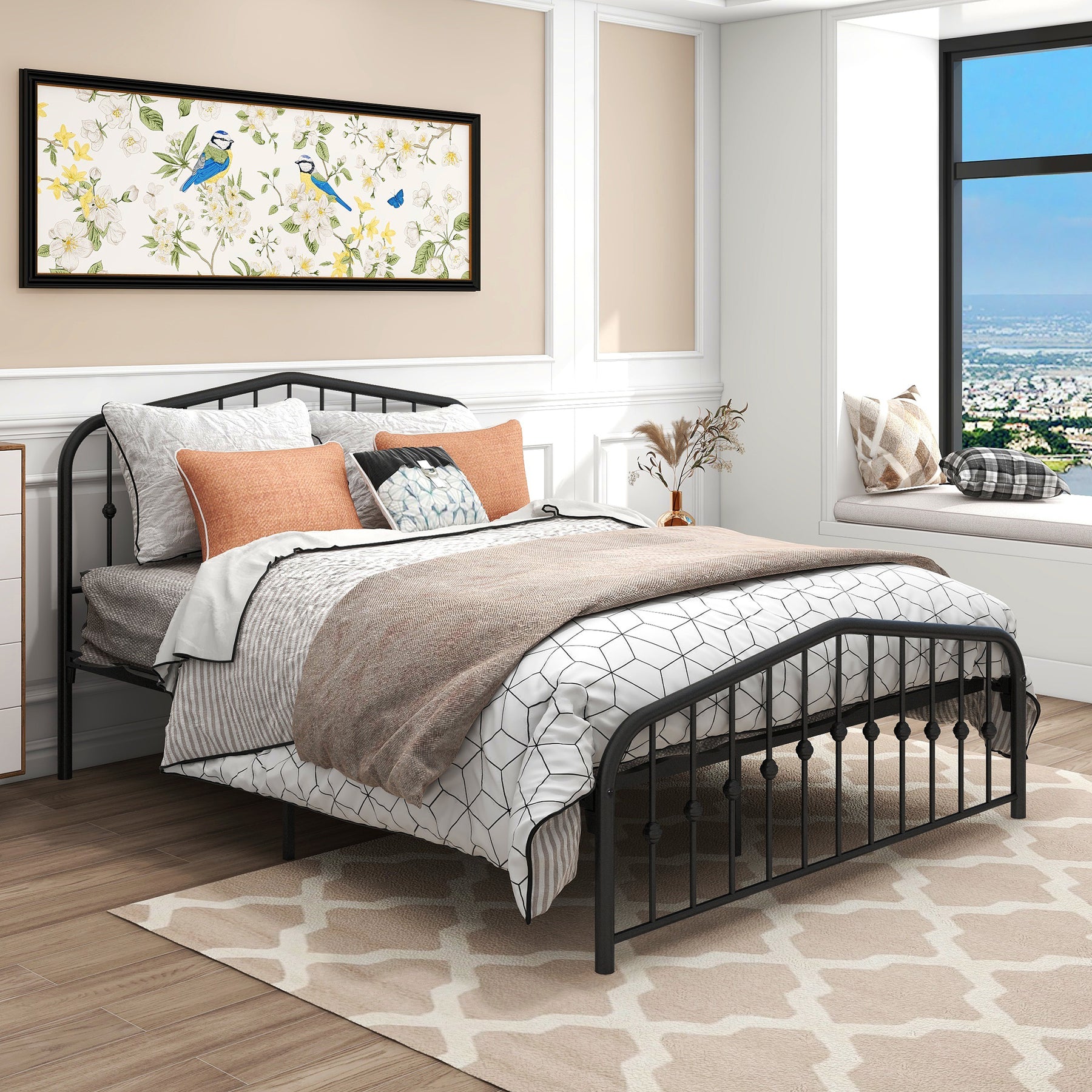 Metal Platform Bed Frame with Headboard and Footboard, No Box Spring Needed, Heavy Duty Steel Slats,Queen Black