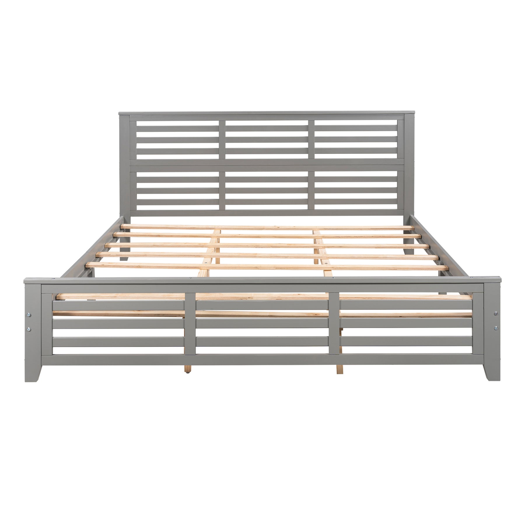 Platform bed with horizontal strip hollow shape, King size, gray (New)