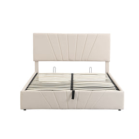 Queen size Upholstered Platform bed with a Hydraulic Storage System - Beige