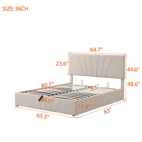 Queen size Upholstered Platform bed with a Hydraulic Storage System - Beige