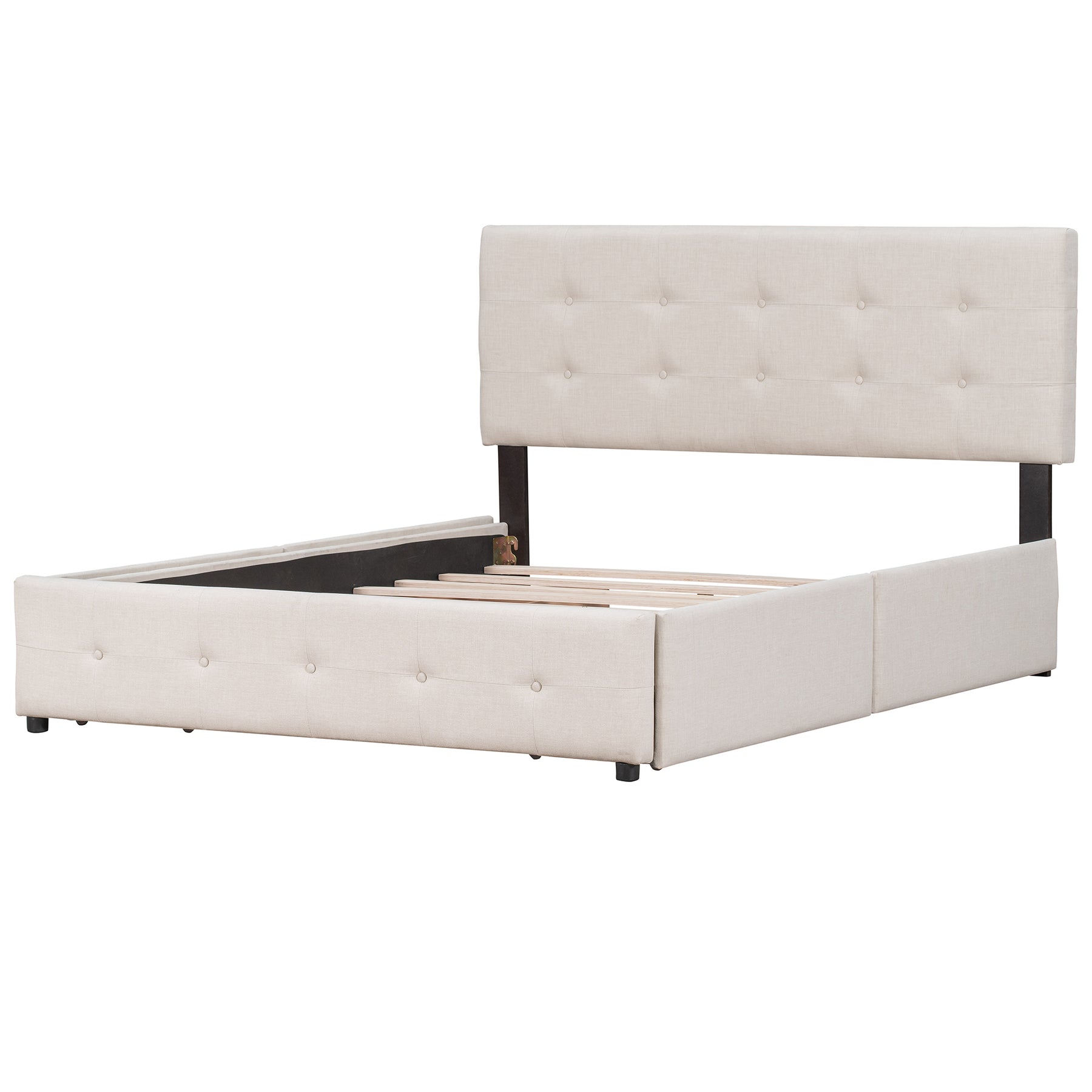 Upholstered Platform Bed with Classic Headboard and 4 Drawers, No Box Spring Needed, Linen Fabric, Queen Size Beige(OLD SKU :LP000114AAA)