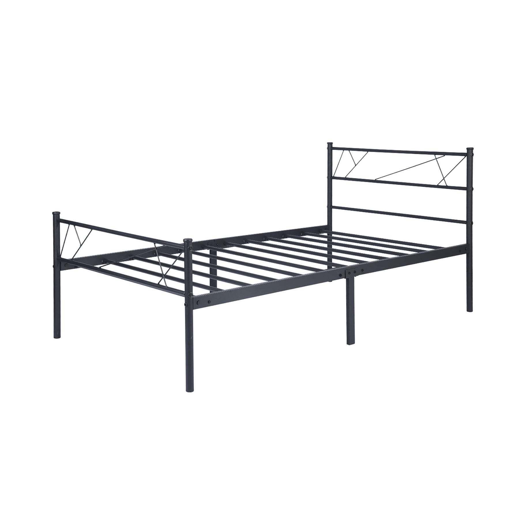 LT twin size single metal bed frame in black color for adult and children used in bedroom or dormitory with large storage space under the bed