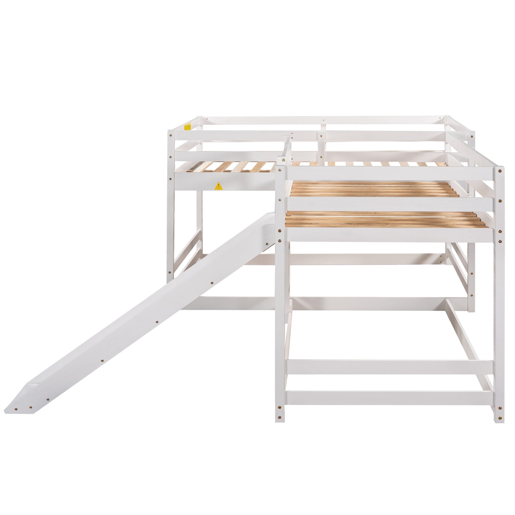 Full and Twin Size L-Shaped Bunk Bed with Slide and Short Ladder,White