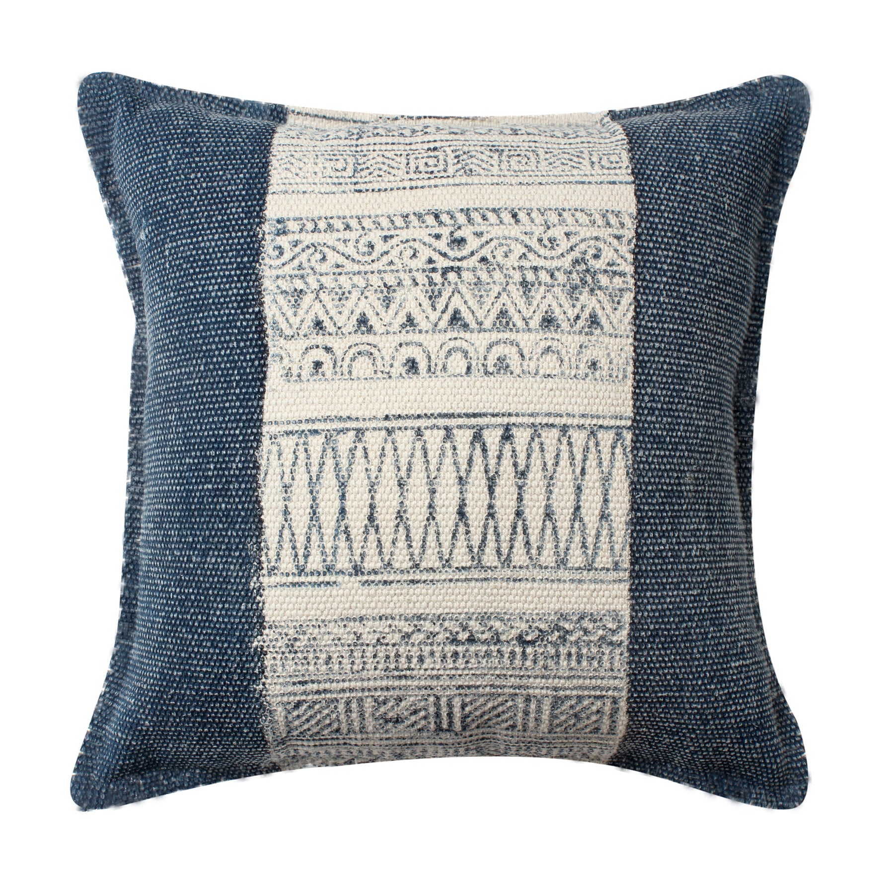 18 x 18 Square Handwoven Accent Throw Pillow, Polycotton Dhurrie, Kilim Pattern, White, Blue