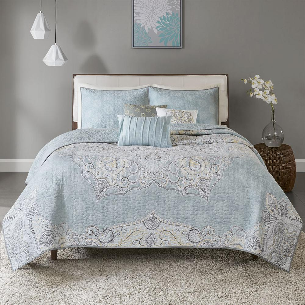 100% Cotton Reversible Sateen Printed 6pcs Coverlet Set,MP13-5270