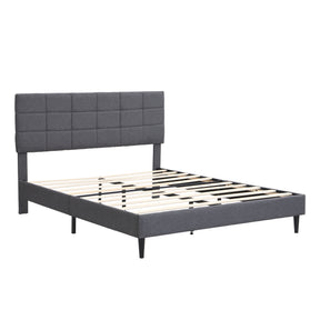 Queen Size Platform Bed Frame with Fabric Upholstered Headboard and Wooden Slats, No Box Spring Needed/Easy Assembly, Gray