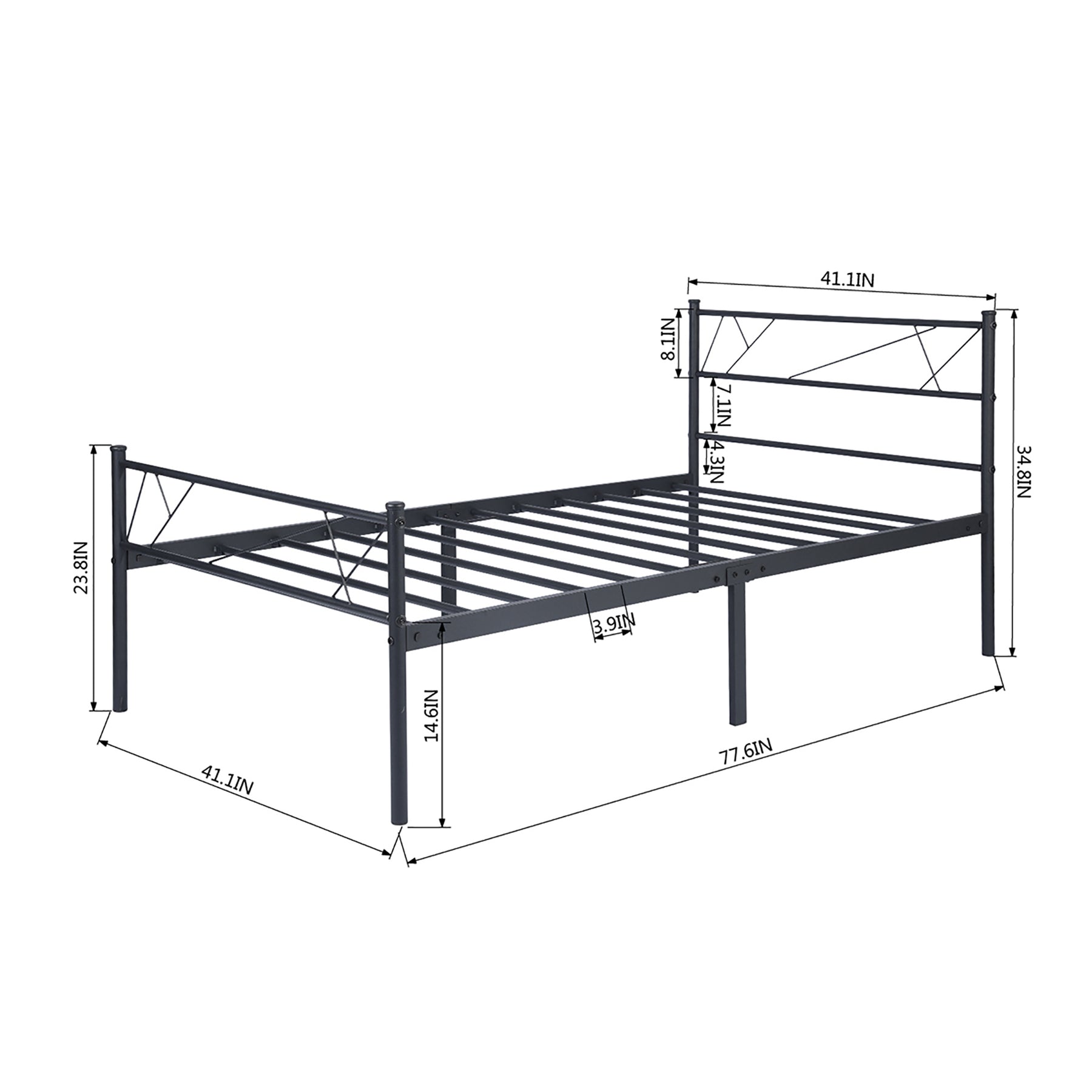 LT twin size single metal bed frame in black color for adult and children used in bedroom or dormitory with large storage space under the bed