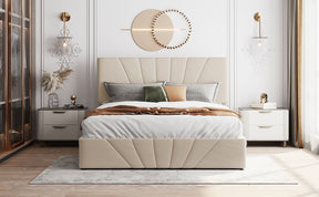 Queen size Upholstered Platform bed with a Hydraulic Storage System - Beige