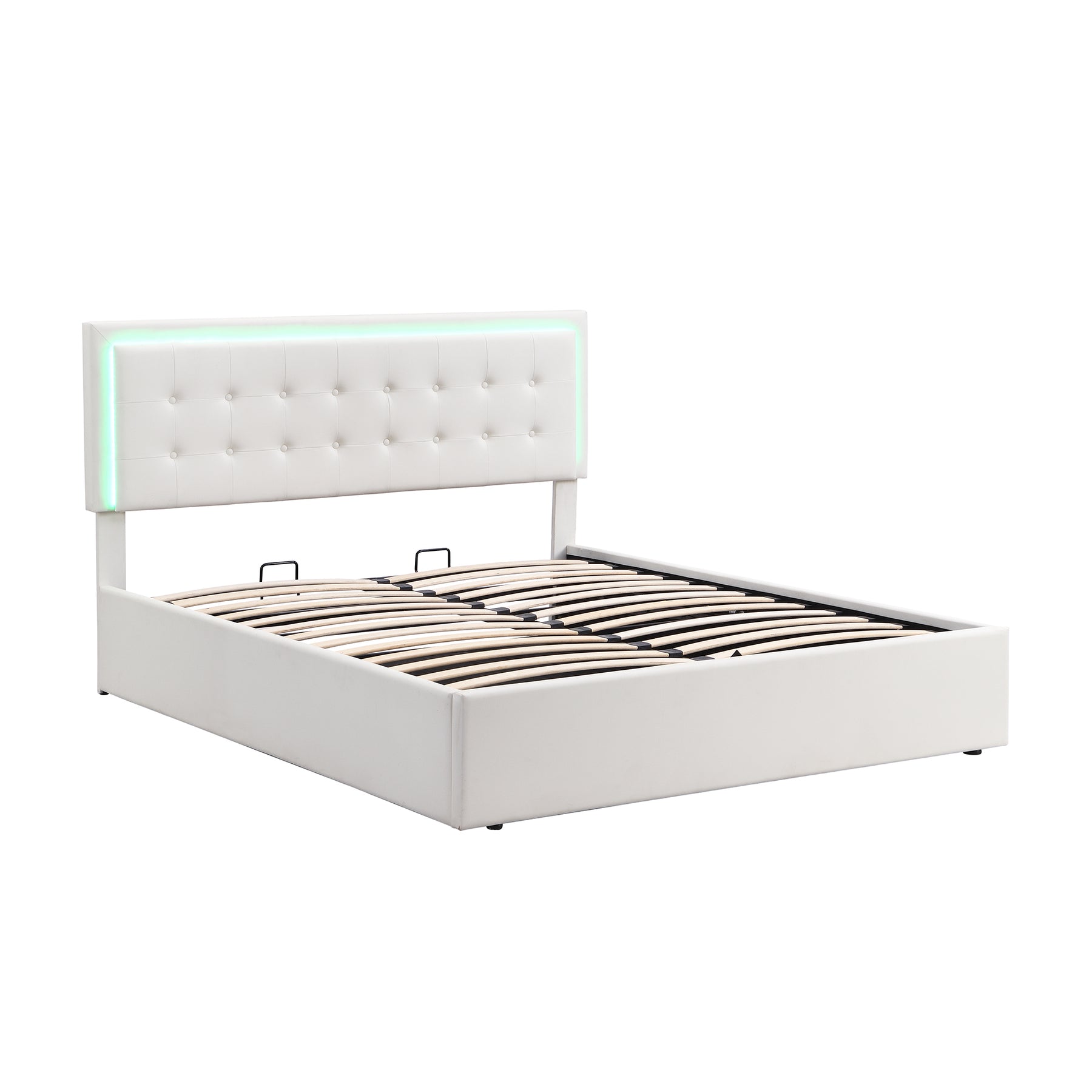 Queen Size Tufted Upholstered Platform Bed with Hydraulic Storage System,PU Storage Bed with LED Lights,White