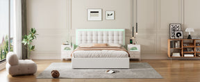 Queen Size Tufted Upholstered Platform Bed with Hydraulic Storage System,PU Storage Bed with LED Lights,White