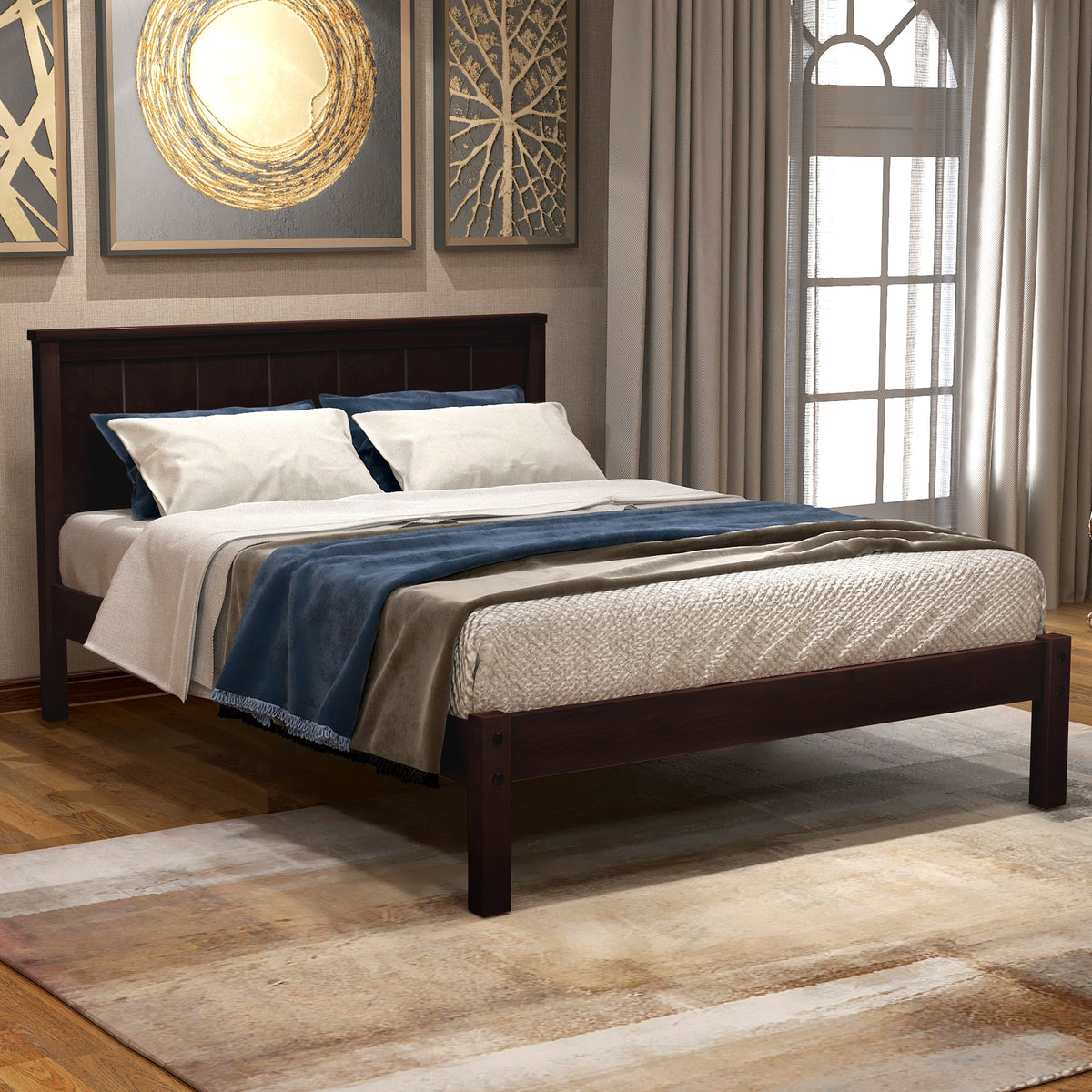 Platform Bed Frame with Headboard , Wood Slat Support , No Box Spring Needed ,Twin,Espresso(OLD SKU:WF191418AAP)