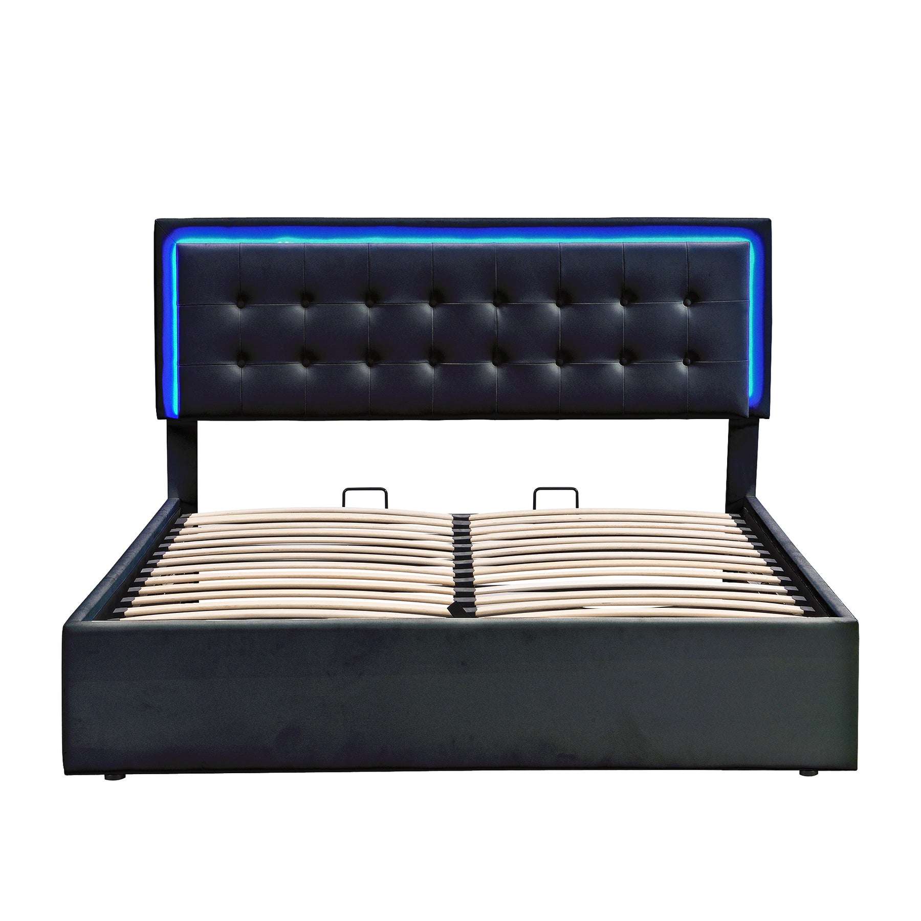 Queen Size Tufted Upholstered Platform Bed with Hydraulic Storage System,PU Storage Bed with LED Lights,Black