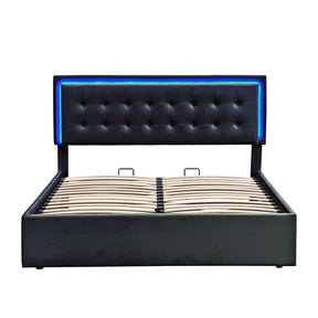 Queen Size Tufted Upholstered Platform Bed with Hydraulic Storage System,PU Storage Bed with LED Lights,Black