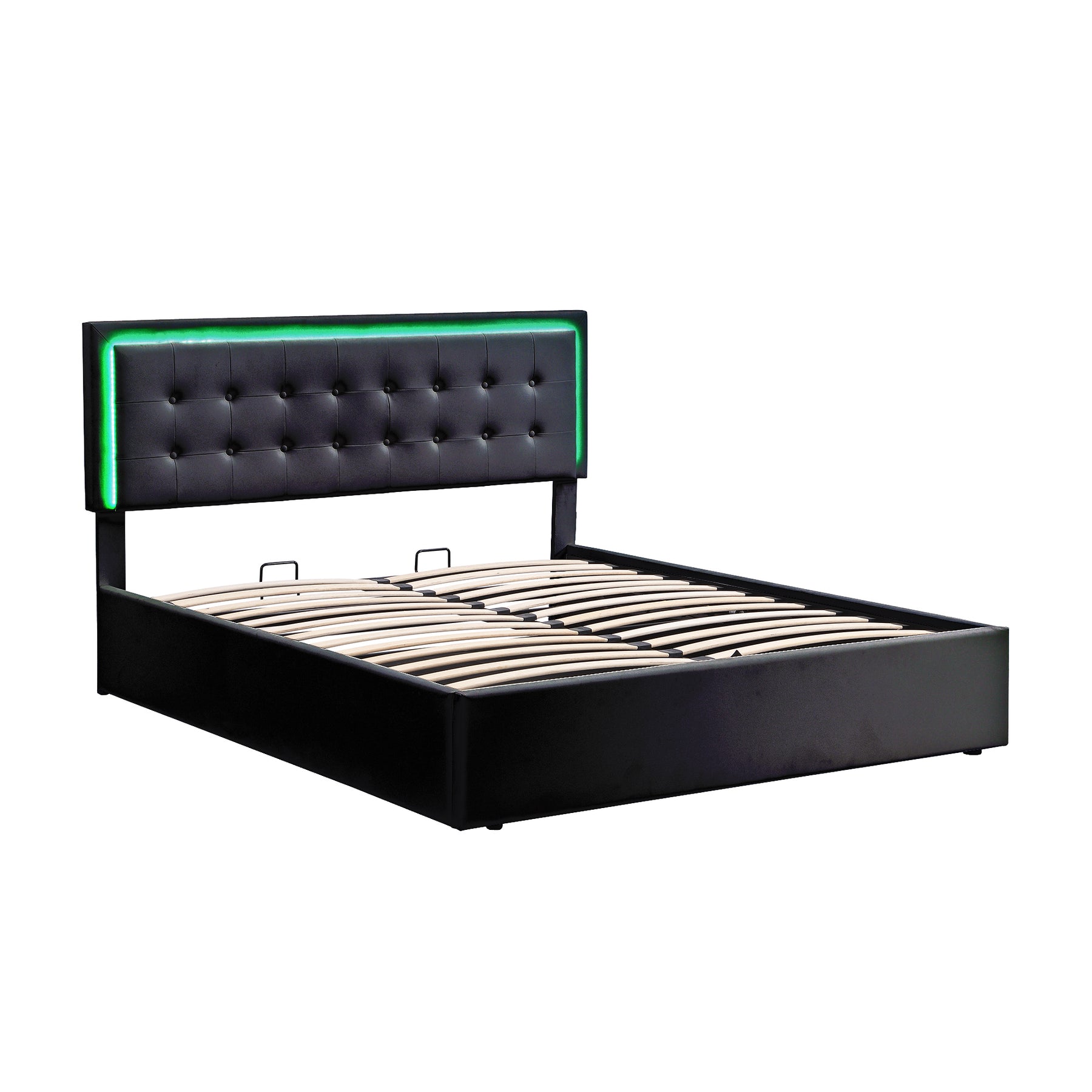 Queen Size Tufted Upholstered Platform Bed with Hydraulic Storage System,PU Storage Bed with LED Lights,Black