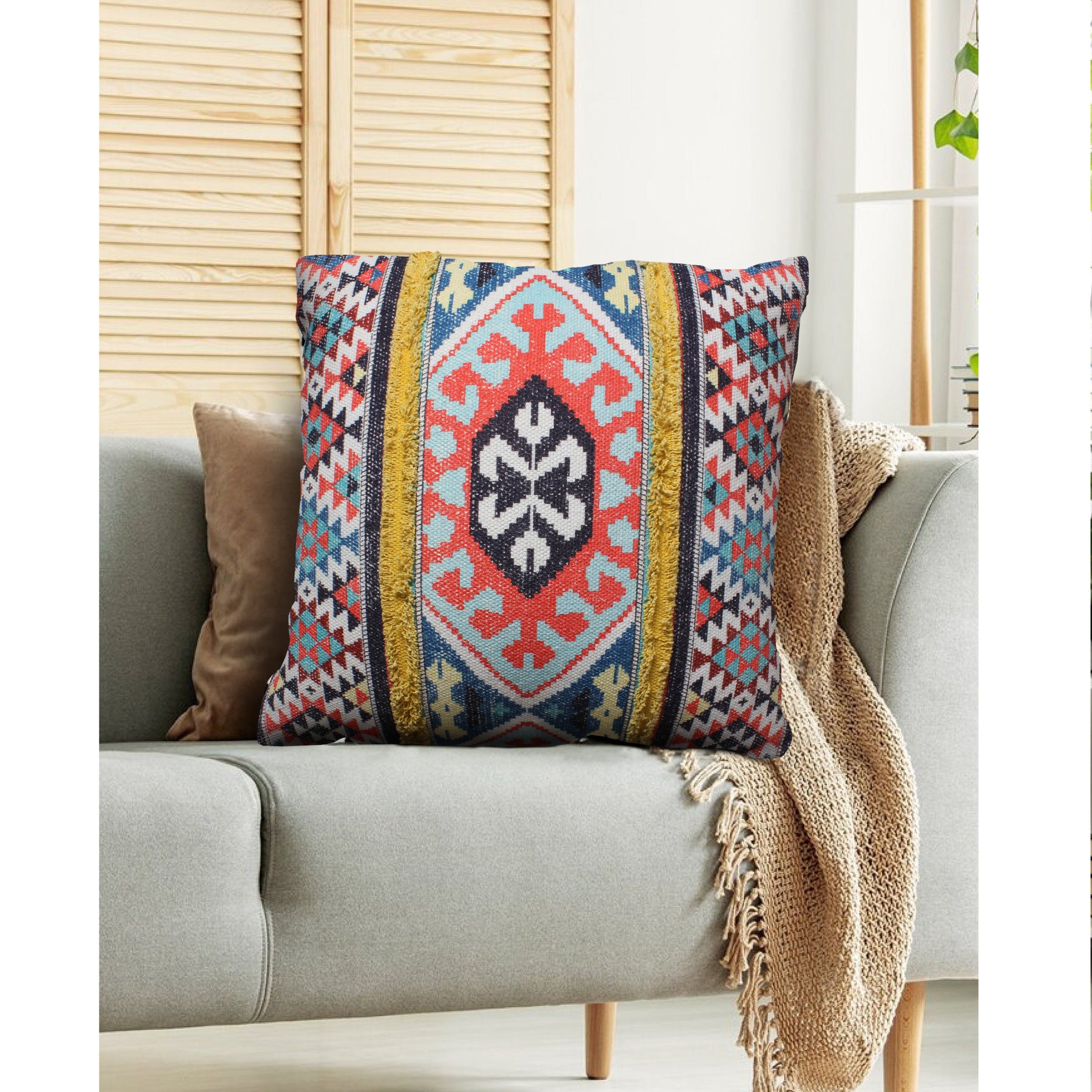 24 x 24 Square Cotton Accent Throw Pillow, Soft Kilim Print, Multicolor