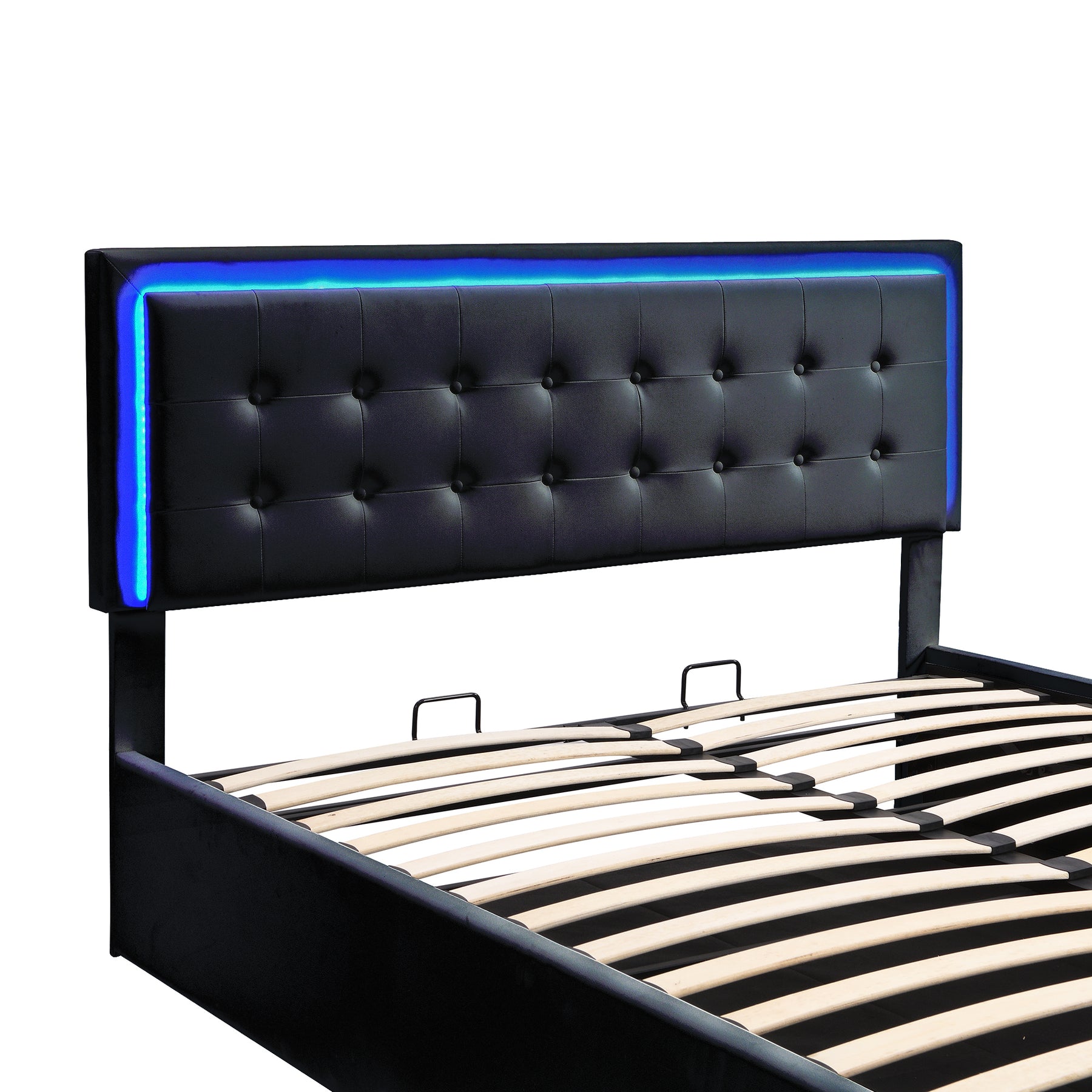 Queen Size Tufted Upholstered Platform Bed with Hydraulic Storage System,PU Storage Bed with LED Lights,Black