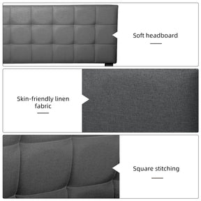 Queen Size Upholstered Platform Bed Linen Bed Frame with Lights Square Stitched Adjustable Headboard Strong Bed Slats System No Box Spring Needed Grey